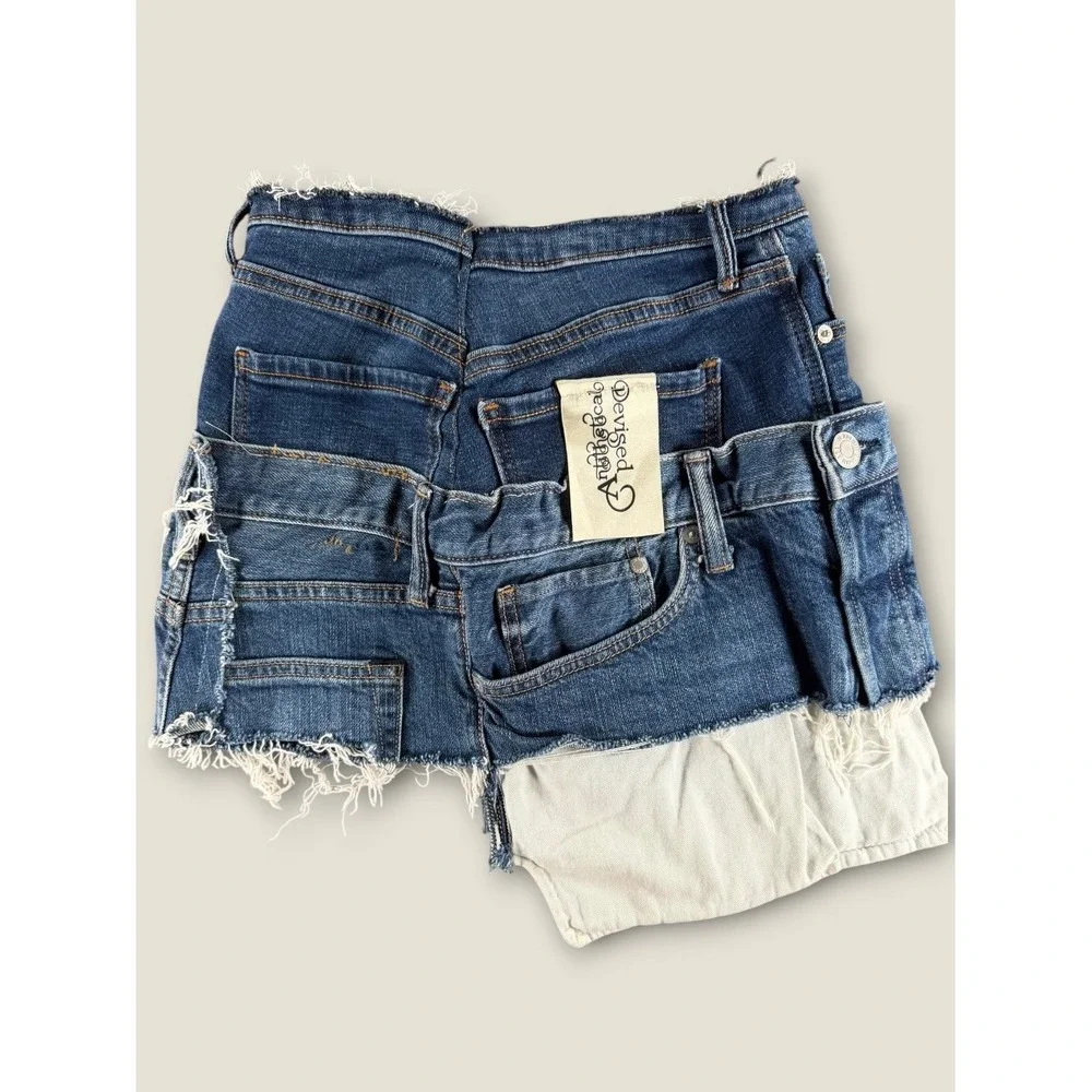 Devised Antithetical Upcycled Deconstructed Patchwork Denim Mini Skirt XS S